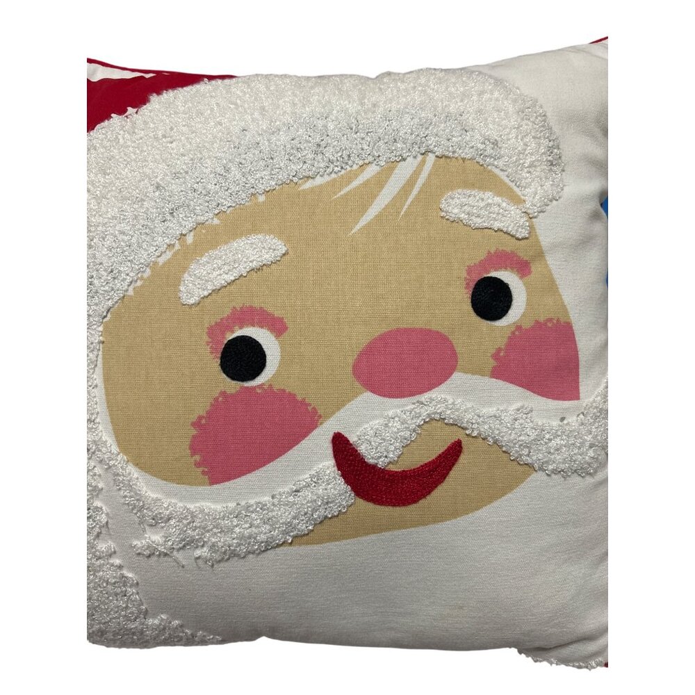 Santa Claus Decorative Throw Pillow With Textured White Beard & Red Plaid Back - Picture 2 of 5